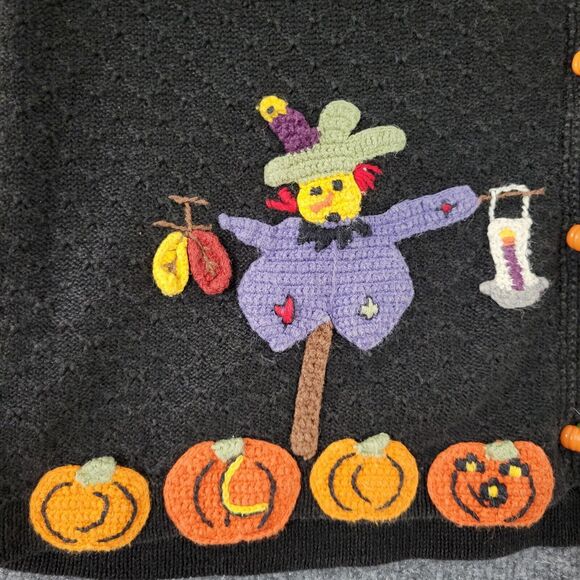 KAREN SCOTT Hand Embroidered Novelty Halloween Pumpkin Ghost Vest SIZE MEDIUM - Picture 3 of 11